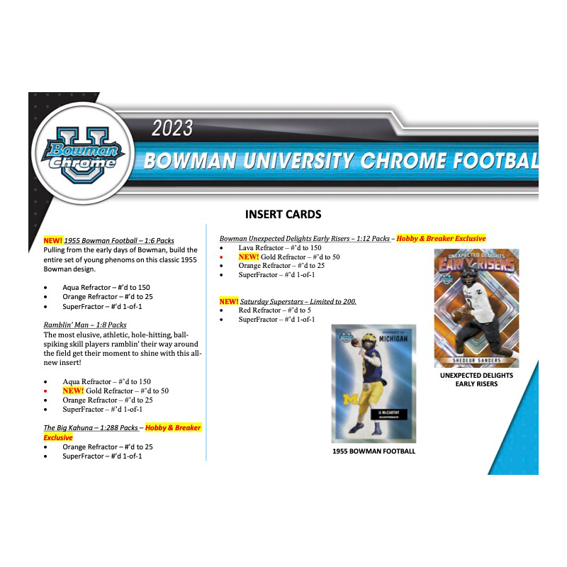 2023 Bowman University Chrome Football Hobby Box - 24 Packs, Collectible Trading Cards
