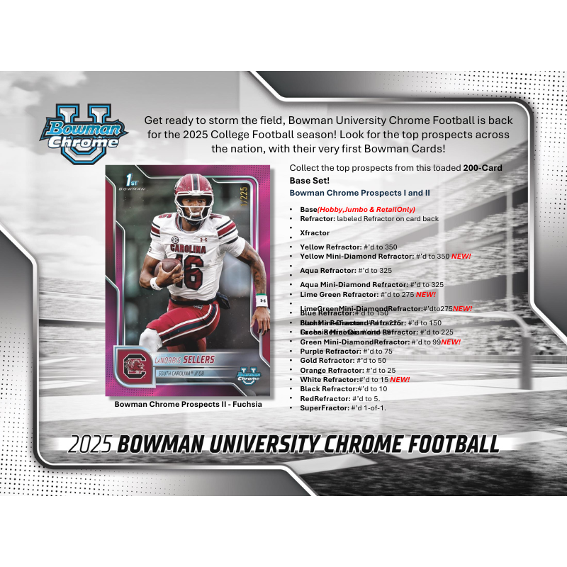 2025 Bowman University Chrome Football Hobby Box - Collectible Trading Cards Set